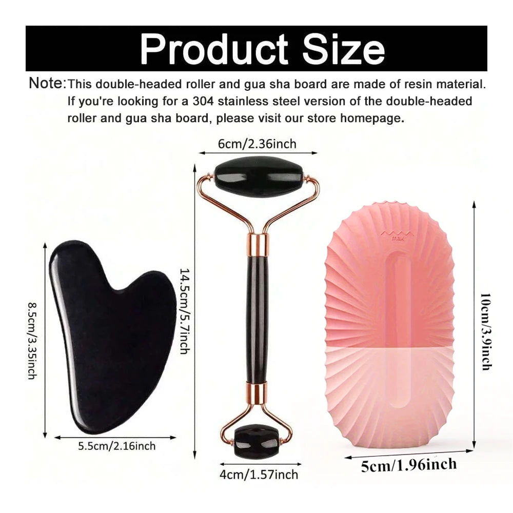 Ascend Ice Facial Roller & Gua Sha Set (3 Pieces, Face Massage & Lifting)