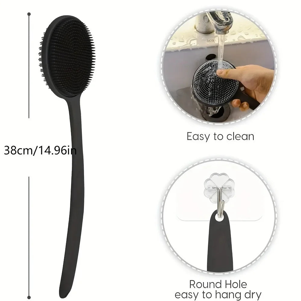 Ascend Silicone Back Scrubber – Double-Sided Long Handle Body Brush for Shower & Massage